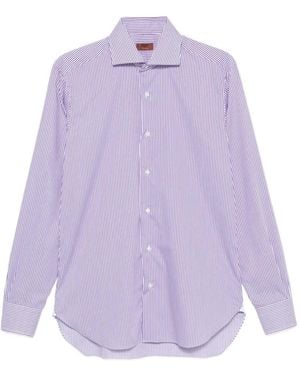 Barba Napoli Striped-Print Spread-Collar Shirt - Purple