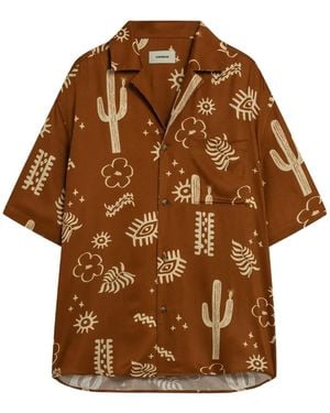 A PAPER KID Cactus Pattern Shirt - Brown