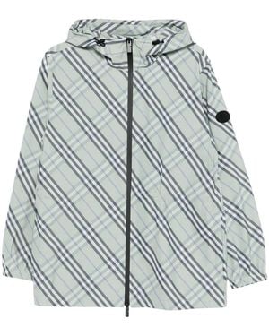 Burberry Checked Hooded Jacket - Blue