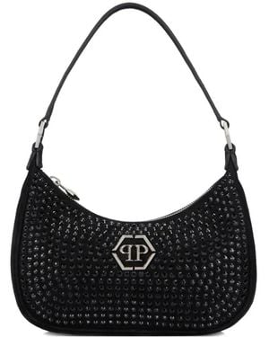 Philipp Plein Strass-Embellished Top-Zip Shoulder Bag - Black