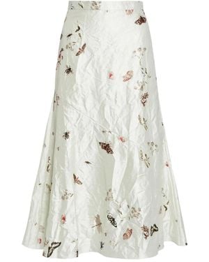 Erdem Printed-Detail A-Line Midi Skirt - White