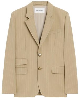 Ami Paris Striped Single-Breasted Blazer - Natural