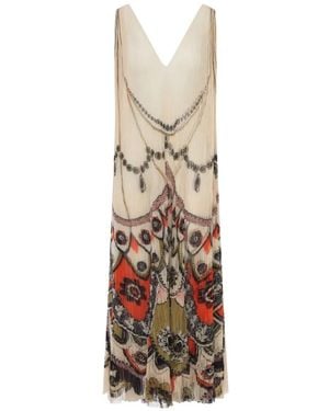 La DoubleJ Ornamental-Print Pleated Maxi Dress - White