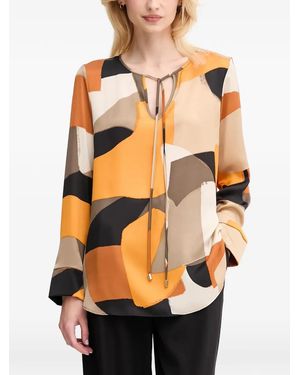 Joseph Ribkoff Geometric Tie-Neck Blouse - Orange