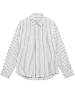 Ami Paris Striped Button-Down Boxy-Fit Shirt - White