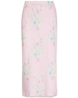 LoveShackFancy Kalo Floral-Print Lace-Trim Midi Skirt - Pink