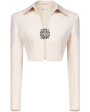 Area Crystal-Brooch Cropped Jacket - White