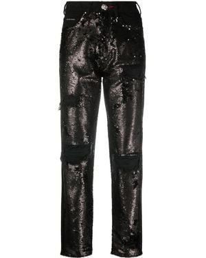 Philipp Plein Sequin-Embellished High-Waisted Jeans - Black