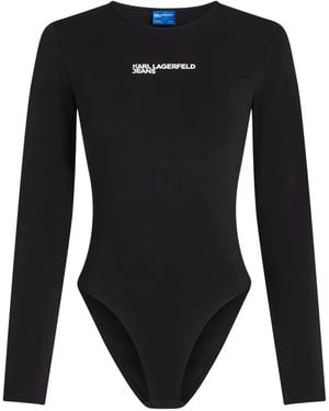 KARL LAGERFELD Crew-Neck Long-Sleeve Bodysuit - Black