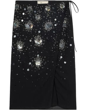 Blumarine Embroidered-Sequins Wrap Mid Skirt - Black