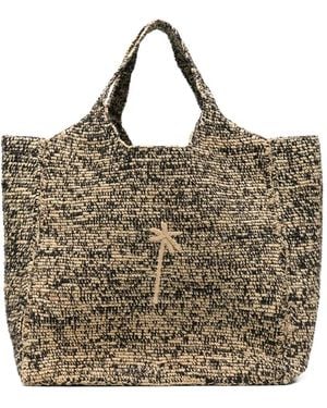 Manebí Palm Tree-Embroidered Raffia Tote Bag - Metallic