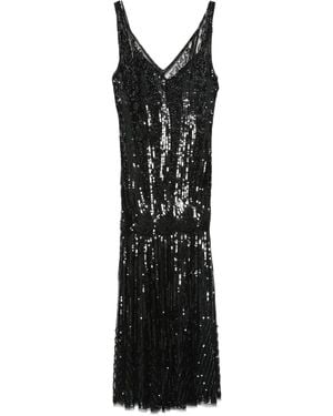 Alberta Ferretti Sequin-Embellished V-Neck Gown - Black