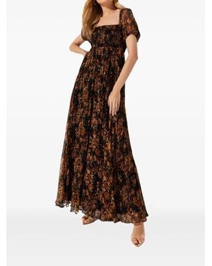 Caroline Constas Maxi-Jurk Met Bloemenprint En Vierkante Hals - Bruin
