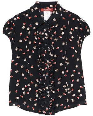 Max Mara Canale Flower-Print Ruffled Top - Black