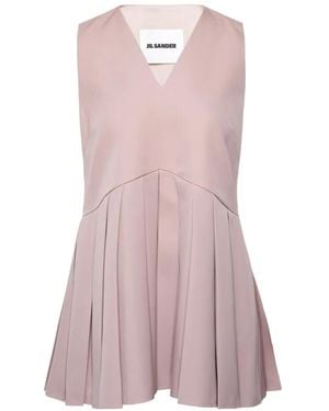 Jil Sander V-Neck Pleated Wool Top - Pink