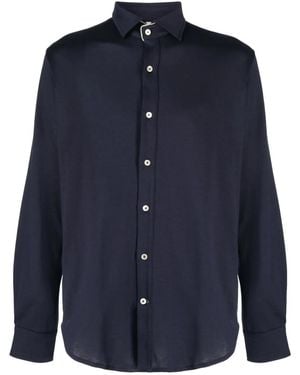 Eleventy Contrasting-Trim Cotton Shirt - Blue