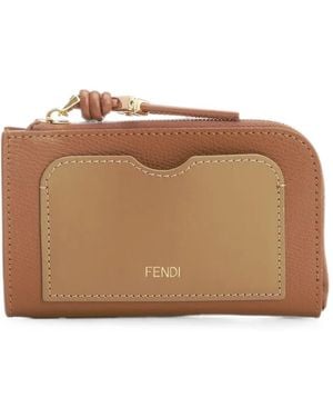 Fendi Ff Diamonds Leather Card Holder - Brown