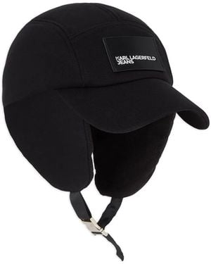 Karl Lagerfeld Ear-Flap Logo-Patch Hat - Black