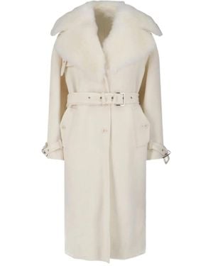 Ermanno Scervino ファーカラーベルテッド コート - ホワイト