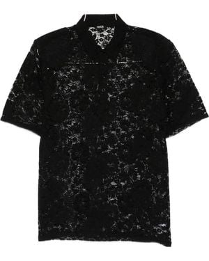 VENUJA Floral-Lace Polo Top - Black