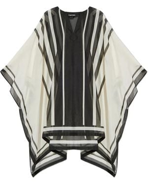 Tom Ford Striped V-Neck Beach Dress - Gray