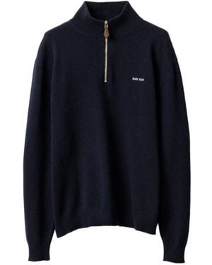 Miu Miu Maglione Con Mezza Zip - Blu