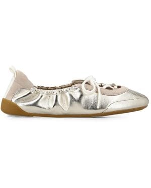 Chloé Metallic Lace-Up Ballet Flats - White