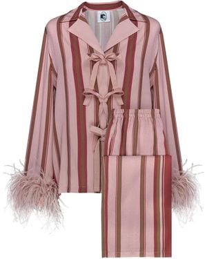 Sleeper The Bow Feather-Trimmed Striped Pyjama Set - Red