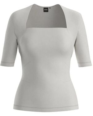 BOSS Square-Neck Short-Sleeve Top - Gray