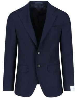 Caruso Pocket Buttoned Blazer - Blue