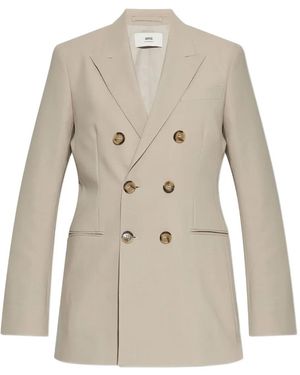 Ami Paris Double-Breasted Jacket - Natural