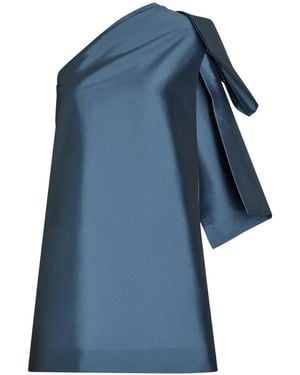BERNADETTE One-Shoulder Bow-Detail Mini Dress - Blue