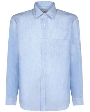 120% Lino Vertical-Stripe Long-Sleeve Shirt - Blue