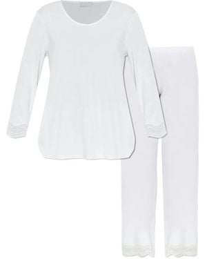 Hanro Pijama Con Ribete De Encaje - Blanco