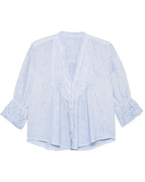 120% Lino Broderie-Anglaise Pintuck Blouse - Blue