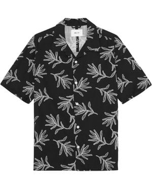 NN07 Ole Leaf-Print Short-Sleeve Shirt - Black