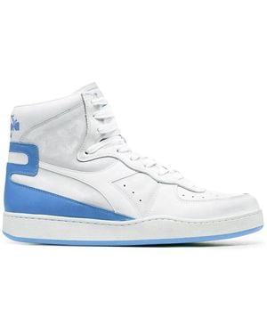 Diadora High-Top Panelled Leather Trainers - Blue