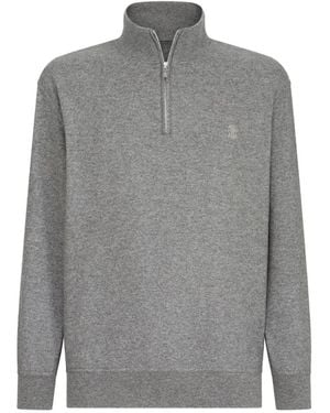 Brunello Cucinelli Pullover Aus Kaschmirjersey Mit Kurzem Reißverschluss Und Logo-Stickerei - Grau