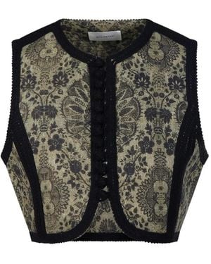 Into The East Palmett Damask-Pattern Braided-Trim Jacket - Black