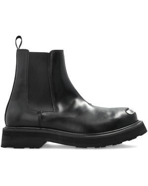 KENZO Logo Plaque Leather Boots - Black