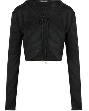 Roberto Cavalli Chevron-Knit Tie-Fastening Cardigan - Black