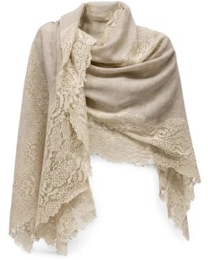 PAHIESA FORMENTERA Lace-Trim Cashmere Scarf - White