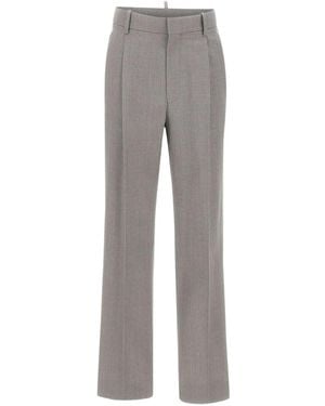 Victoria Beckham Double-Pleated Wool Pants - Gray