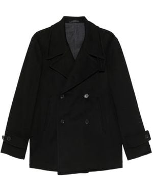 Caruso Double-Breasted Pea Coat - Black