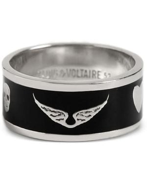Zadig & Voltaire Skull-Motif Heart-Print Rings - Gray