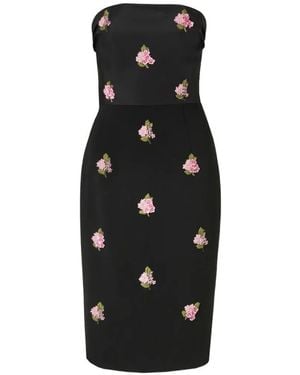 Carolina Herrera Floral-Embroidered Strapless Dress - Black