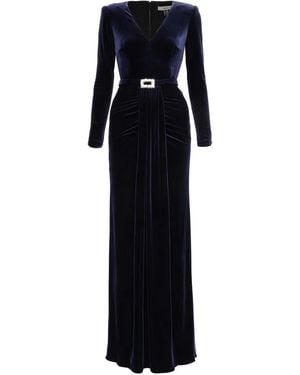 Nissa Crystal-Bucket Velvet Maxi Dress - Blue