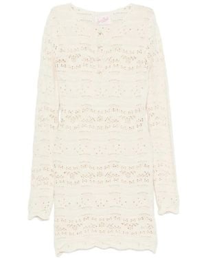 MC2 Saint Barth Crochet-Knit Long-Sleeve Dress - White