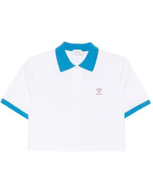 Versace Elegant Pique Polo Shirt With Embroidered Logo For - Blue