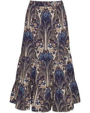 Cara Cara Chase Printed Tiered Midi Skirt - Blue